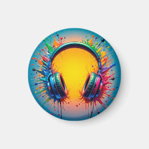 Vibrant Headphones Against Splash of Colourful Pai Magnet