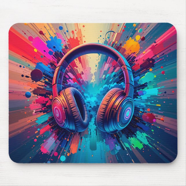 Vibrant Headphones Against Splash of Colourful Pai Mouse Pad (Front)