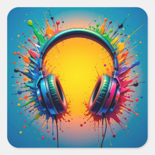 🎧 Vibrant Headphones Colour Splash Pop Art  Square Sticker