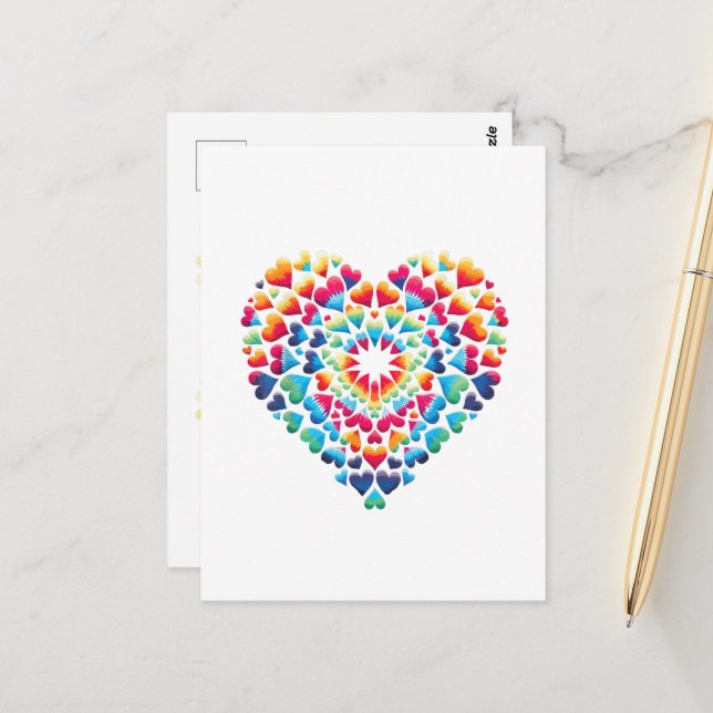 Vibrant Heart Tie-Dye Postcard (Front/Back In Situ)