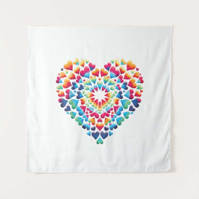 Vibrant Heart Tie-Dye Tapestry (Front)