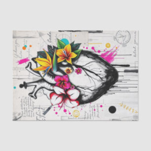 Vibrant Heart & Tropical Blooms Decoupage   Bold Tissue Paper
