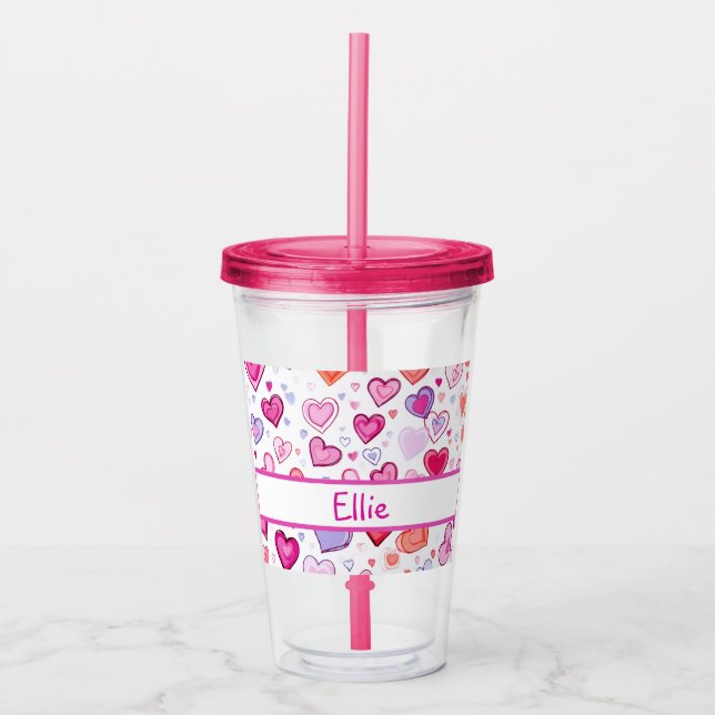 Vibrant Hearts | Colourful | Custom Name  Acrylic Tumbler (Front)