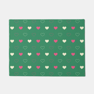 Vibrant Hearts on Green: Pink & Cream Contrast Doormat