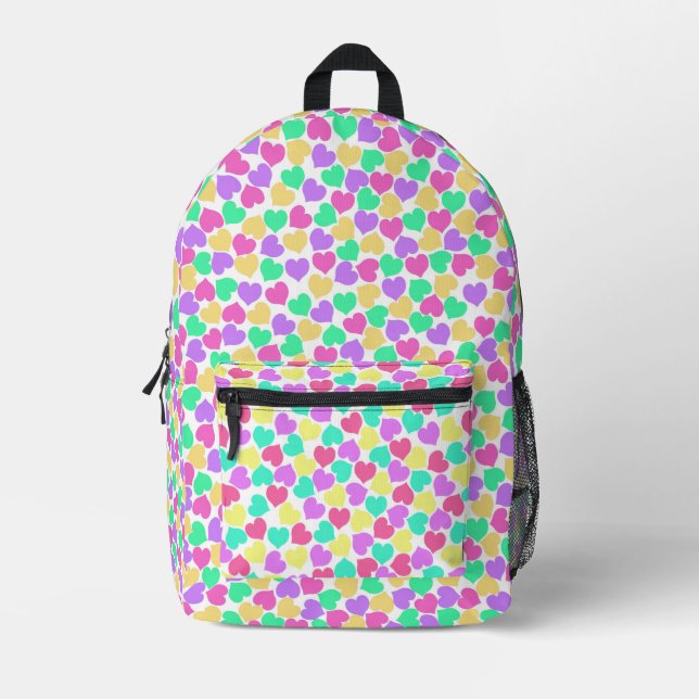 Vibrant Hearts on White Printed Backpack (Front)