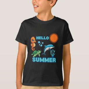 Vibrant Hello Summer   Colorful Ocean Animals Kids T-Shirt