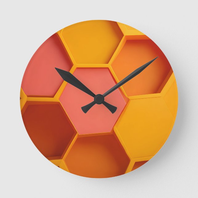 Vibrant Hexagon Honeycomb Geometric Gradient Round Clock (Front)