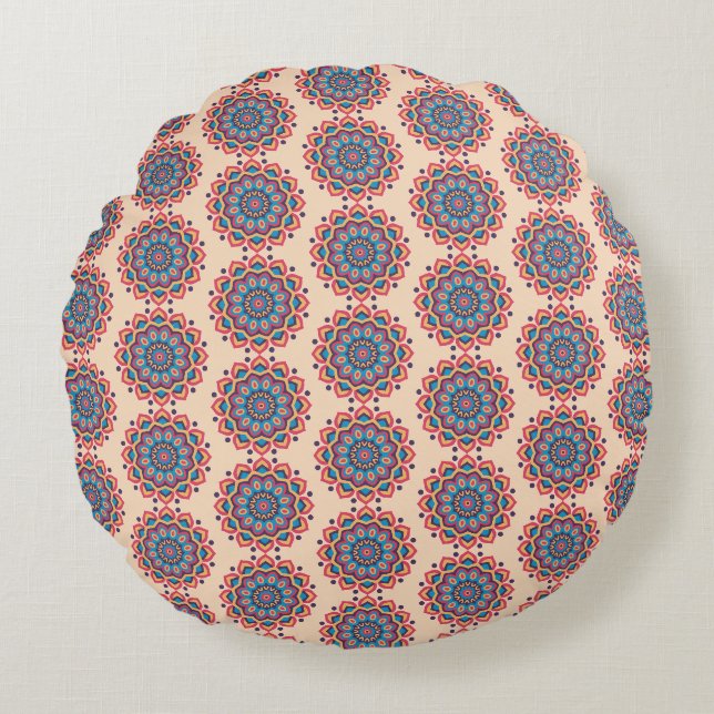 Vibrant Hexcolor Mandala Round Pillow (Front)