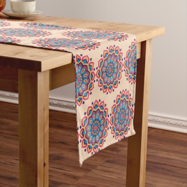 Vibrant Hexcolor Mandala Short Table Runner (In Situ)