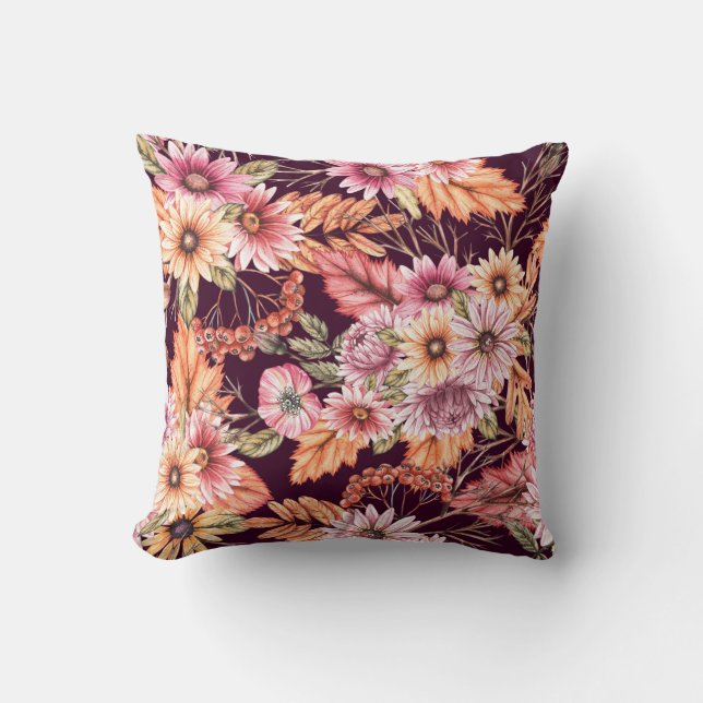 Vibrant Hibiscus Blooms Throw Pillow (Front)