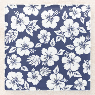 Vibrant Hibiscus: Floral Seamless Pattern. Glass Coaster