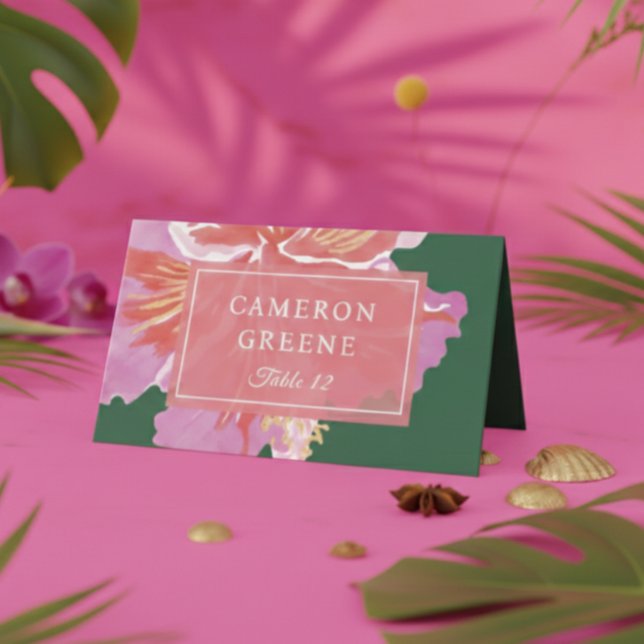 Vibrant Hibiscus Tropical Wedding Place Card (Creator Uploaded)