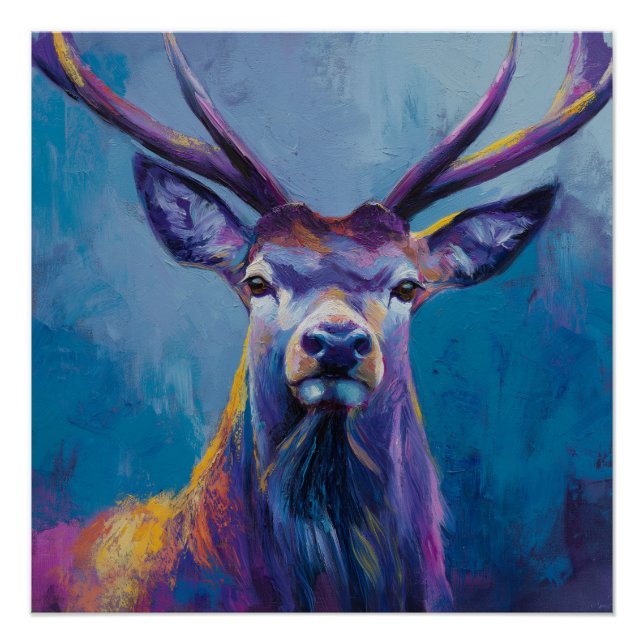 Vibrant Highland Stag Wall Art - Stag Poster (Front)