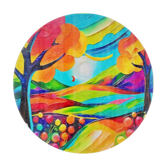 Vibrant Hillside Harmony Painting Cutting Board (Front)