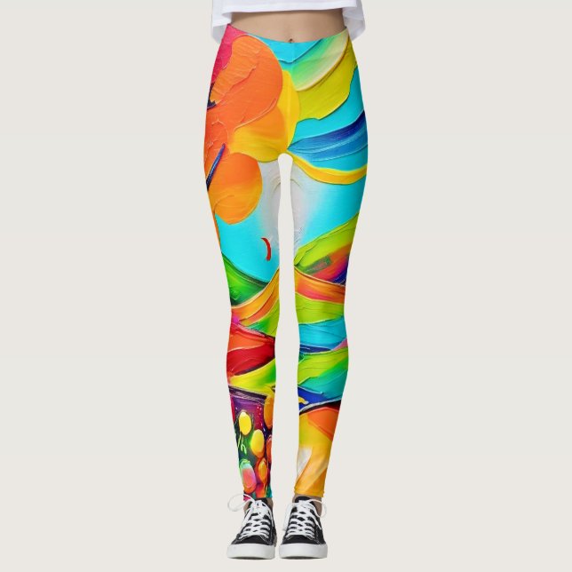 Vibrant Hillside Harmony Painting Leggings (Front)