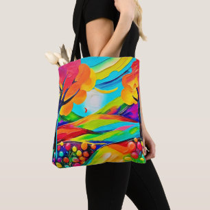 Vibrant Hillside Harmony Painting Tote Bag