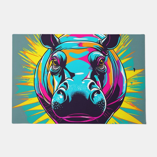 Vibrant Hippo Animal Doormat (Front)