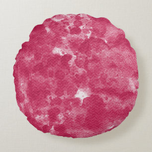 Vibrant Hot Pink Abstract Watercolor Art Round Pillow
