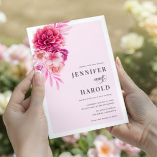 Vibrant Hot Pink Floral QR Code All in One Wedding Invitation