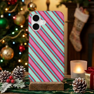 Vibrant Hot Pink Mint Aqua Red Retro Candy Stripes