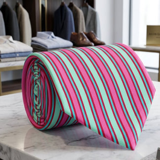 Vibrant Hot Pink Mint Aqua Red Retro Candy Stripes Tie