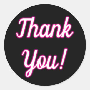 Vibrant Hot Pink Neon Glow Thank You Labels Black