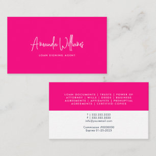 Vibrant hot pink Notary Signing Agent Lime Business Card
