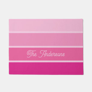 Vibrant Hot Pink   Ombre Stripes with Script Doormat
