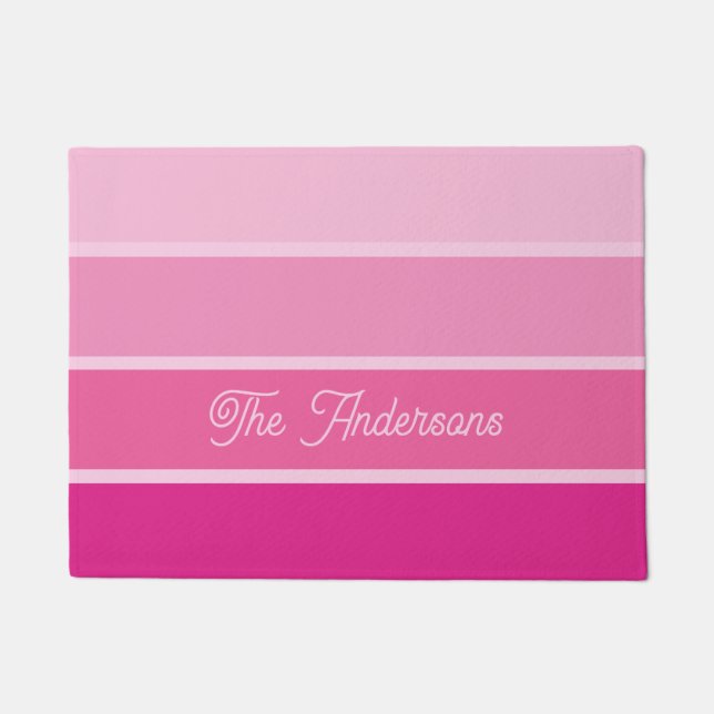 Vibrant Hot Pink | Ombre Stripes with Script Doormat (Front)
