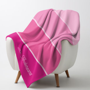 Vibrant Hot Pink   Ombre Stripes with Script Fleece Blanket