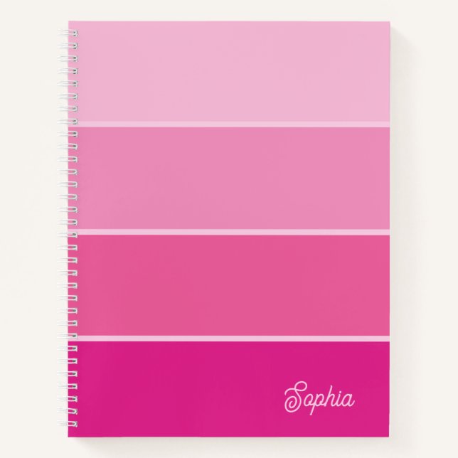Vibrant Hot Pink | Ombre Stripes with Script Notebook (Front)