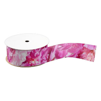 Vibrant Hot Pink Peonies Flowers Grosgrain Ribbon