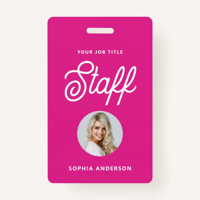 Vibrant Hot Pink | Photo and Trendy Script Badge (Front)
