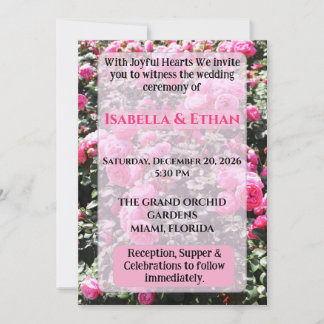 Vibrant Hot Pink Rose Bush Garden Wedding  Invitation