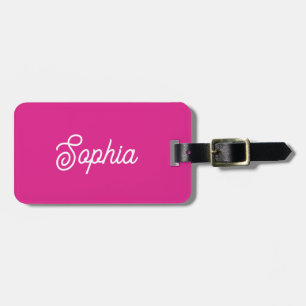 Vibrant Hot Pink   Your Name in Script Luggage Tag