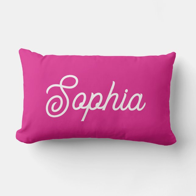 Vibrant Hot Pink | Your Name in Script Lumbar Pillow (Front)