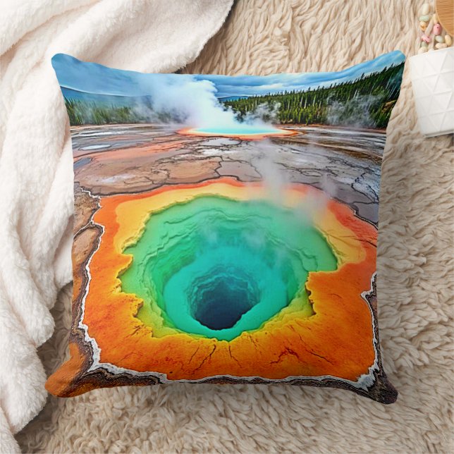 Vibrant Hot Spring: Earth's Wonder Art Throw Pillow (Blanket)