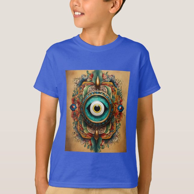  Vibrant hues merge in a Kurt Geiger-inspired evil T-Shirt (Front)