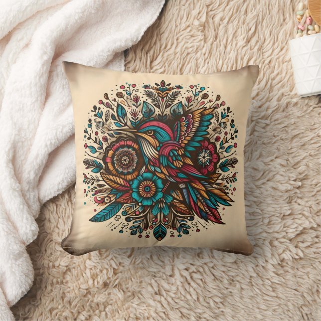 Vibrant hummingbird among floral designs at dusk throw pillow (Blanket)