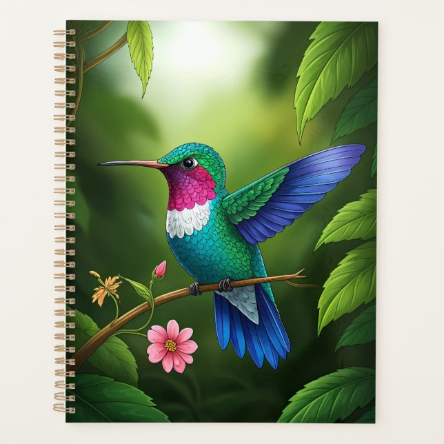 Vibrant Hummingbird Among Leaves Planner (Front)