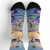 Vibrant Hummingbird and Flowers Ocean Sunset