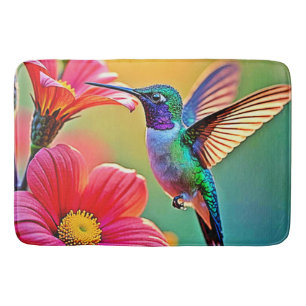 Vibrant Hummingbird at Sunset Design Bath Mat