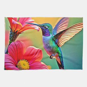 Vibrant Hummingbird at Sunset Design Kitchen Towel