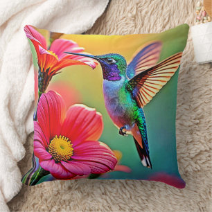 Vibrant Hummingbird at Sunset Design Throw Pillow