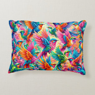 Vibrant Hummingbird Dreamscape – Tropical Boho Accent Pillow