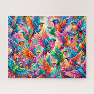 Vibrant Hummingbird Dreamscape – Tropical Boho Jigsaw Puzzle