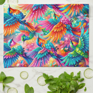 Vibrant Hummingbird Dreamscape – Tropical Boho Kitchen Towel