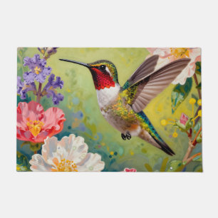 Vibrant Hummingbird Floral Garden Doormat