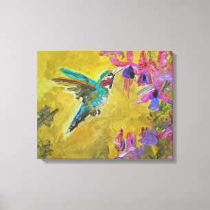 Vibrant Hummingbird & Fuchsia Garden Canvas Print