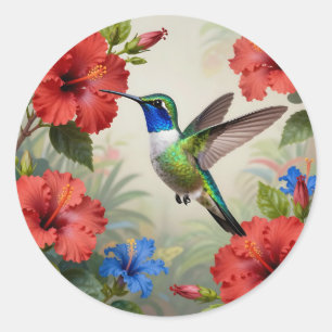 Vibrant Hummingbird Hibiscus Floral Classic Round Sticker